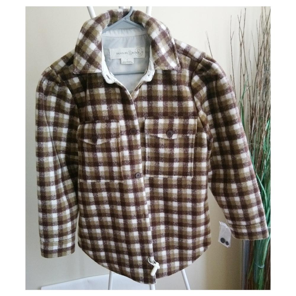COPY - TREASURE@BOND Plaid Puff Sleeve Jacket Olivebrown